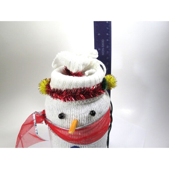 Handmade Sock over Jar Lighted Snowman w/ Red Ribbon Scarf Christmas Decor - Picture 5 of 5